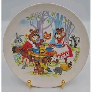 Vtg Whimsical Bear Forest Wood Animal Picnic Meal Child's Plastic Plate 7 1/4"